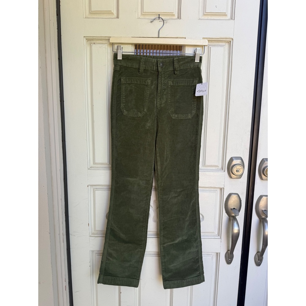 Free People Army Green Velveteen Straight Leg Patch Pocket Pants‎ Size 0